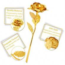 YQQ ZJchao Oro Rosa sumergido lámina de Oro Amarillo de 24 k Coleccionable Flor Rosa único para Novia mamá Esposa eterna Rosa de Tallo Largo para el día de San Valentín5735 - AmarilloDorado - Ver 4