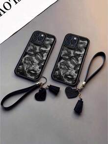 Ốp lưng điện thoại in hình môi dày chống rơi cao cấp mới có dây đeo cổ tay bằng da hình trái tim có thể tháo rời, mặt dây chuyền tua rua, vòng đeo tay ngắn - Nhiều màu - Xem 5