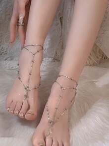 1pc Bohemian Vintage Style Multi-Layer Tassel Anklet, Ethereal Palace , Bridal Foot Jewelry Accessory Valentine's Day Accessories,Classy,Festival - Gold - View 9