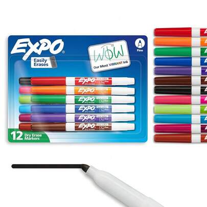 EXPO Dry Erase Markers, Low Odor Ink, Assorted Colors, Fine Tip, 12 Count - Whiteboard, Calendar, Organization, Essential Supplies For Office, Schoolsss, Classroom, Teachers,1Count(Packof12)