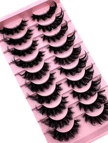 10 Pairs DD Curl Russian Strip Lashes Fluffy Cat Eye Lashes Volume False Eyelashes DD Curl Dramatic Messy Faux Mink Fake Lashes Make Up - 俄羅斯條狀假睫毛 - View 3