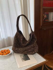 Damen Tragetasche Herbst Winter Neue Große Kapazität Schultertasche Pendeln Unterarmtasche Schultertasche Handtasche Baguette Tasche Umhängetasche Tragetasche - Leopardenmuster (mit Magnetverschluss) - Übersicht 4