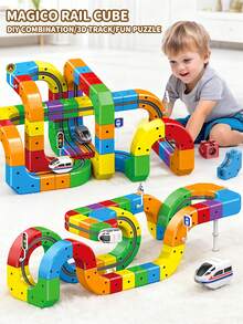 32/48/88 件模块化电动火车轨道套装，适合 3-5 岁儿童，包含连接轨道、反重力 3D 嵌入式布局和车辆，STEM 学习礼物，是万圣节、圣诞节和感恩节的理想选择。 - 彩色 - 查看 2