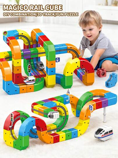 32/48/88 件模块化电动火车轨道套装，适合 3-5 岁儿童，包含连接轨道、反重力 3D 嵌入式布局和车辆，STEM 学习礼物，是万圣节、圣诞节和感恩节的理想选择。