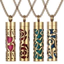 Golden Aromatherapy Necklace Diffuser Pendant Stainless Steel Locket Aroma Perfume Oils Essential Oil Diffuser Pendant Necklace Stainless Steel Jewelry Locket Necklaces Couple Men Punk Pendants Necklaces - Gold - View 2