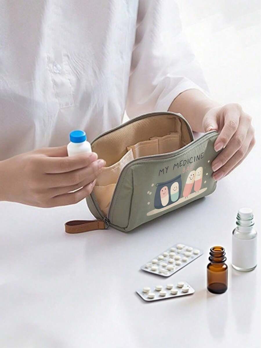1pc Portable Medicine Bag, Compact Pill Organizer & Pouch, Theme Makeup Box With "My Medicane Bag" And Pill Pattern,Travel - Friendly Medication Storage For Daily/Outdoor/Travel, Essential For Health - Conscious & On - The - Go Users, Must - Have Medical Accessory,Multi Functional Fabric Small Medicine Bag, Portable And Portable Medical Emergency Kit - Multicolor - View 1