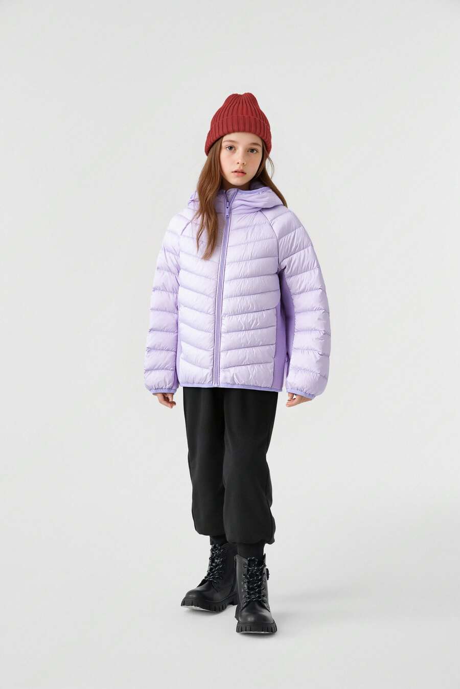 青少年女孩连帽羽绒服，冬季保暖外套，防水防风，舒适