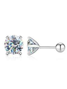 一对1克拉四爪镶嵌莫桑石扭球耳钉，925纯银，简约优雅的女士耳环，精致的女士珠宝礼物，适合圣诞节和约会 - 四爪扭珠莫桑耳釘 - 查看 4