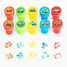 10/20/30枚汽车主题印章，包括垃圾车印章、工程车自来墨印章、翻斗车塑料印章 - 彩色 - 查看 5