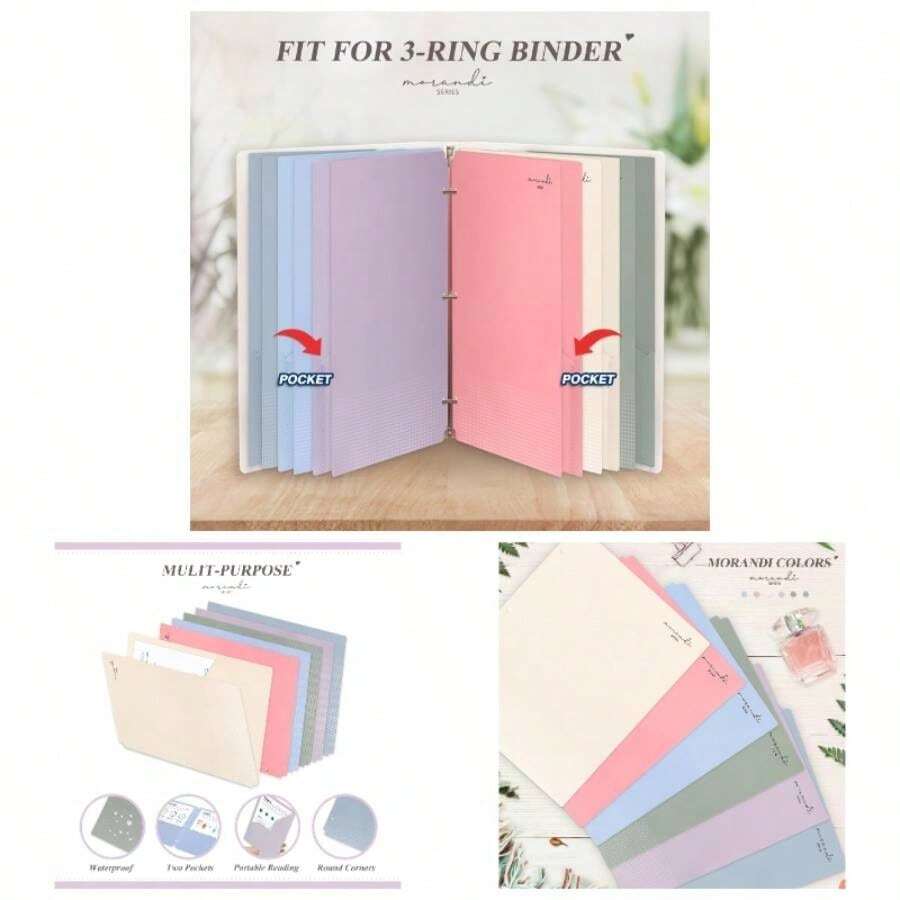 Plastic Folders With Pockets, Fit 3 Ring Binder, Letter Size, Primary Colors, 6 Pack - Morandi Color + 6 件裝 - 查看 1