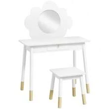 Kids Dressing Table Set With Mirror & Stool | Cloud-Themed Vanity Table With Drawer In White - Default - View 2