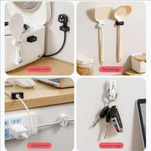 1/2pcs Cute Black & White Multi-Functional Wall-Mounted Storage Rack - Kitchen Utensil Holder And Cable Organizer (Plastic Hooks, Can Hang Small Items/Rice Cooker Accessories) - Multicolor - View 7