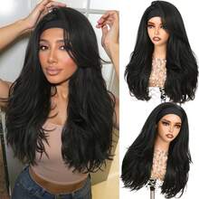 长款层次感波浪卷发 YAKI 发型，蓬松直发，黑色发箍，卷曲发尾，合成材质，无需胶水，佩戴方便，带发箍的半假发 - 彩色 - 查看 11