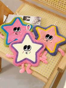1pc Cute Star Pattern Towel, Modern Style Cartoon Design, Kitchen And Bathroom Towel, Absorbent Hand Towel With Hanging Loop, Thick Washcloth, Multi-Purpose Household Cloth - Multicolor - View 1