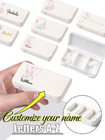Personalized Initial Letter Pill Box, Customizable A-Z Letters, Suitable For Daily Use And Travel, Ideal For Organizing Tablets, Vitamins, And Supplements, Keeping Medications Tidy, Suitable For Travelers And Commuters