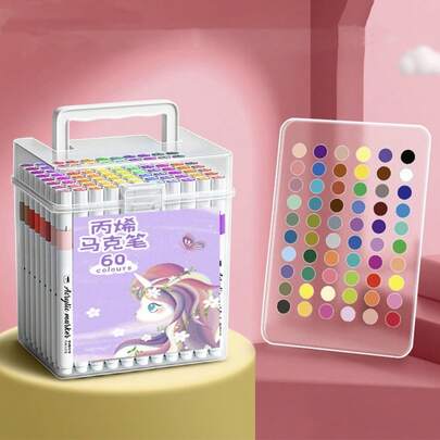 48개 다채로운 아크릴 페인트 브러쉬, 어린이 그림, 쓰기, 낙서 펜, 마커, 아트 펜, 수채화 펜, 낙서 펜 세트, 아이들을 위한 풍부한 창의적 그림 및 쓰기 능력 제공, 다채로운 아크릴 마커 세트