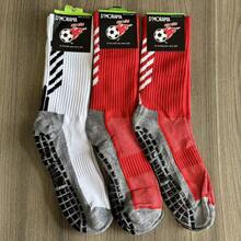 Kit 3 pares Meias Futebol Algodão Antiderrapantes De Alta Qualidade Cano Alto 40 a 46 - branco vermelho - Visão 1