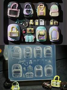 1pc Nail Art Mold, Sweet Metallic Liquid Charm Backpack Decor, Cute Shoulder Bag, 3D Nail Art DIY Transparent Silicone Mold - 無色 - 查看 1