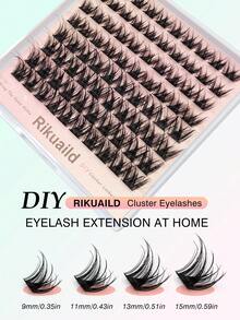 Rikuaild 80片D型卷翘保湿假睫毛，长度10-16毫米混合，DIY睫毛簇，浓密蓬松，保湿妆效，可重复使用，仿貂毛材质，单根睫毛，适合居家或户外使用，适用于日常生活、婚礼、约会、派对和旅行 - D - 查看 2