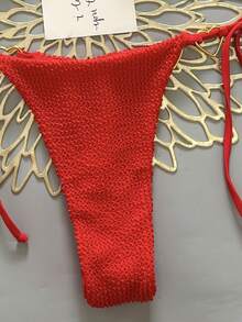 2pcs Casual Cute Elegant Sexy Bohemian Floral Tie-Up Braided Bikini Swimsuit, Beach Vacation, Spring/Summer - Red - View 5