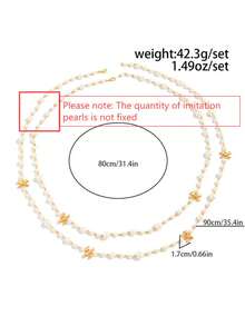 2 Pieces Of Retro Bow Beaded Sweater Chain, A Long Necklace With A Feminine Charm Imitating Pearls Stacked On Top - Multicolor - View 5