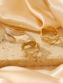 11件套不锈钢不对称液态开口戒指套装，独特几何设计，时尚精致百搭的优雅女士珠宝，适合派对、宴会等场合。 - 金黃色 - 查看 7