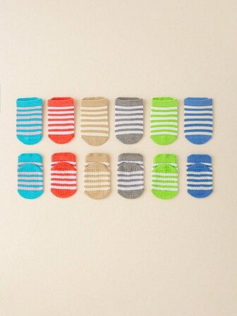 6 pares de calcetines de goma con puntos de colores y rayas antideslizantes para bebé, cómodos y transpirables para niños pequeños, adecuados para gatear, jugar y usar en interiores