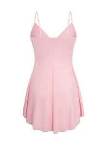 New European & American Deep V-Neck Backless Tie Strap Dress, Sexy Party Mini Dress, Elegant Pink Cocktail Dress For Wedding & Gathering - Light Pink - View 3