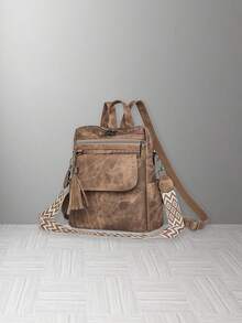 Women's PU Leather Retro Backpack Casual Shoulder Bag Fashion Messenger Bag  School Bookbag For Students - 棕色 - 查看 4