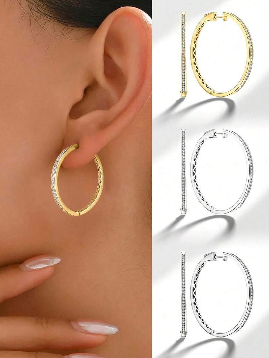 一对925纯银耳环，简约优雅，适合日常佩戴、派对以及作为情人节礼物。 - 精巧滿鑽耳扣 - 查看 1