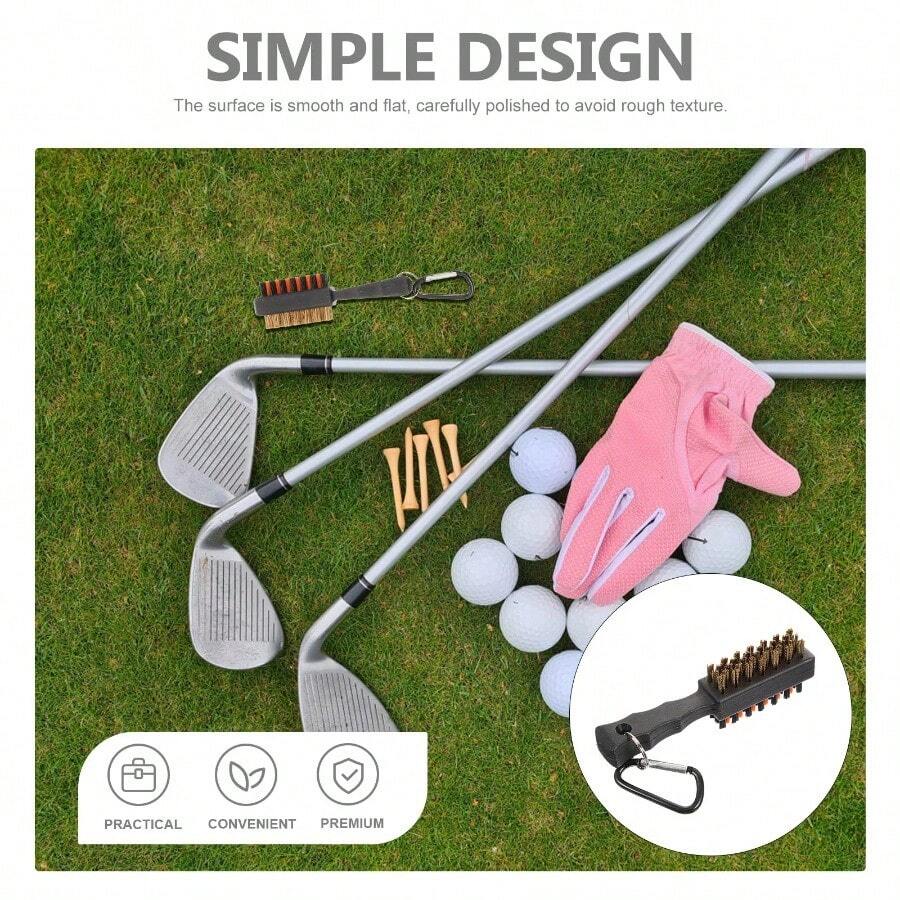 高尔夫球杆清洁刷，短款双面刷，带登山扣，实用尼龙羊毛材质 - 彩色 - 查看 1