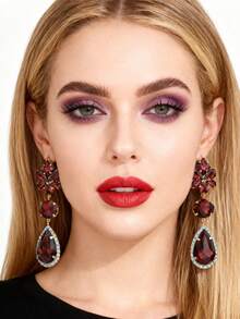 sehuoran 1 Pair Handmade Copper Alloy Welded Geometric Shape Teardrop Glass Crystal Dangle Earrings For Women