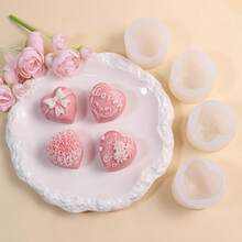 4 قوالب سيليكون بشكل قلب، مجموعة قوالب شمع وصابون بموضوع الحب، طقم صنع شمع وصابون للزفاف بنمط وردة وفيونكة، قوالب سيليكون قلب إبداعية لعيد الحب - أبيض - مشاهدة 2