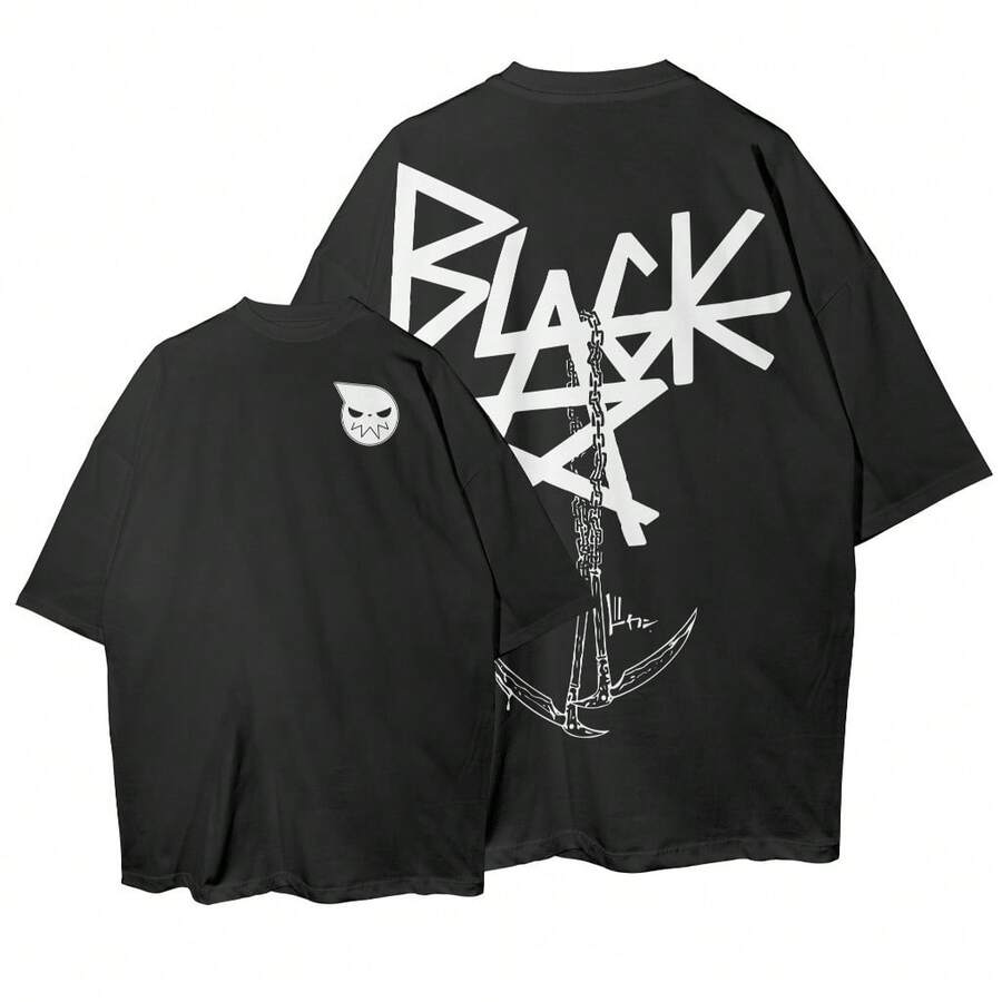 Oversized Soul Blackstar Scythe Anime Streetwear Unisex T-Shirt - 黑色 - 查看 1