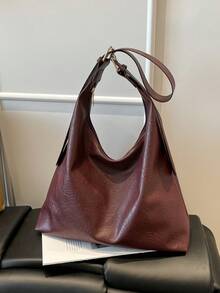 Tas Tote Komuter Warna Solid Tren Baru 2026, Tas Bahu Minimalis Desain Niche, Tas Bahu Bergaya dengan Kapasitas Besar - Burgundy - View 3