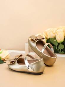 1双时尚新款婴儿平底鞋，春夏儿童平底鞋，女童蝴蝶结鞋，幼儿鞋 - 金色 - 查看 4