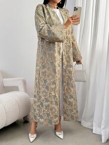 Women's Elegant Floral Jacquard Long Sleeve Arabic Robe, Party Dress, Graceful Cardigan, New Year's Eve Robe, Valentine's Day Dress, New Year Dress - Multicolor - View 5