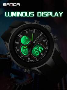 SANDA. SANDA 6279 Men's Quartz Electronic Watch, Large Dial, Calendar, Luminous, Waterproof, Outdoor Sports Digital Watch - Black and White - View 5