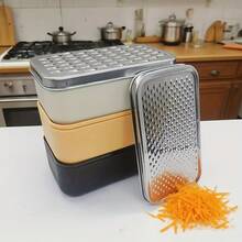 1pc Yellow/Black/White Dual-Sided Durable Vegetable Grater With Storage Box, Practical Kitchen Tool For Potato, Cucumber, Cheese, Fruit Grating And Slicing, Compact Kitchen Chopper, Easy To Clean Anti-Rust Design, Durable Kitchenware, Suitable As Christmas, Halloween, New Year Gift - Multicolor - View 4