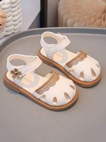 1双婴儿休闲凉鞋，简约日常百搭防滑女童平底闭趾凉鞋 - 米色 - 查看 3