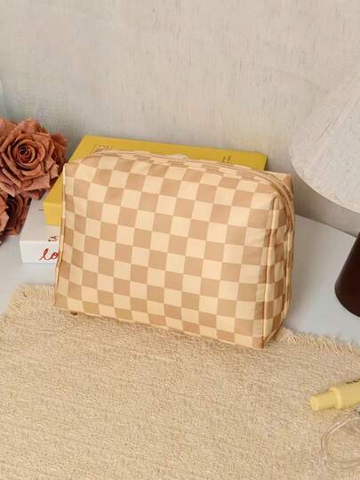 格子化妆包旅行收纳包，带隔层，女士便携式洗漱包，化妆包，旅行必备