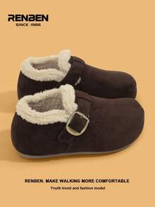 RENBEN 1双女士系带厚底鞋，2025秋冬新款，加厚鞋底，保暖内里，超柔软，套脚式，加厚保暖外穿鞋，学生加厚鞋底，增高鞋内，保暖冬鞋 - 棕色 - 查看 4