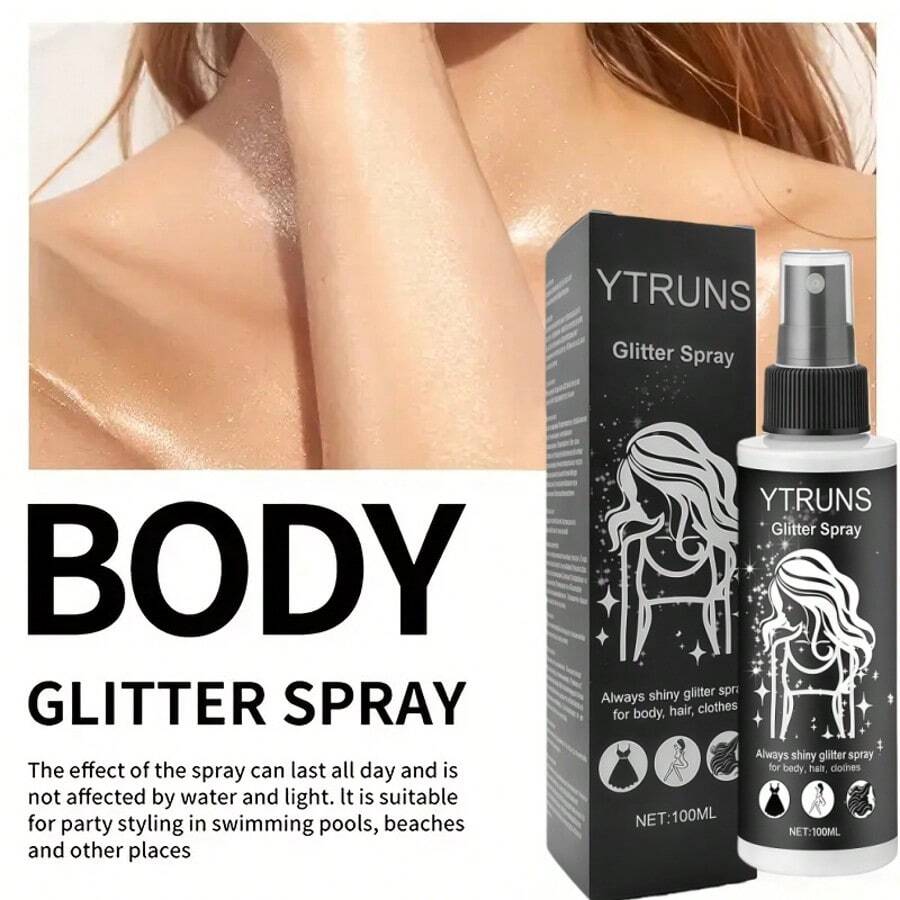 Polvo metálico brillante, spray plateado brillante, apto para el cabello y el cuerpo, ilumina el maquillaje, cosméticos festivos, representaciones teatrales, crea efectos deslumbrantes, looks llamativos, fácil de aplicar, textura fresca no grasa, mejora el acabado del maquillaje, añade luminosidad, favorito para las fiestas. - Negro - Ver 1