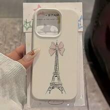 Phone case: White Bow Pattern Eiffel Tower Full-Coverage TPU Shockproof Phone Case, Compatible with iPhone 17/16e/16/15/14/13/12/11 /Pro/Max/Air/X/XR/XS Max/8/7 Plus, Anti-Drop Matte Back Cover, Smartphone Protective Case, Daily Use Case, Fashion - Estilo 1 (1 pieza) - Ver 3