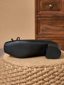 黑色漆皮双色纹理方头蝴蝶结粗跟高跟鞋 – 5厘米 - 黑色 - 查看 7