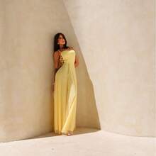 Gabi Dress With Shiny Tulle And Crossed Side Detail - Yellow - View 1