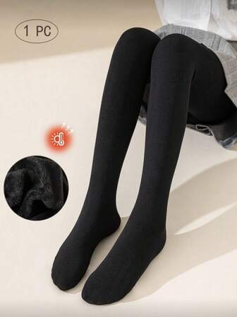 1 Pc Of Girls' Tights For Winter Wear With Added Fleece Insulation, Kid's Tights, Thick Flesh Colored Pantyhose