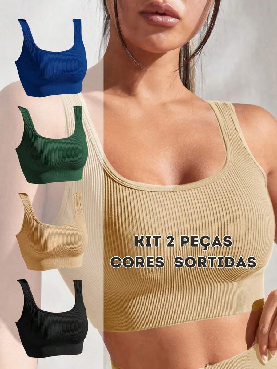 Women's Ribbed Knit Fitness Top - 2 件組 - 多色 - 查看 1