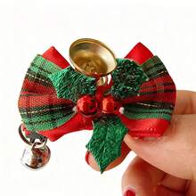 1件圣诞猫项圈，带可调节可拆卸蝴蝶结铃铛，网格雪花圣诞宠物用品，适合圣诞猫咪配饰