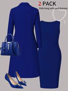 Bộ đồ 2 mảnh thanh lịch mới dành cho nữ cỡ lớn, màu trơn, tối giản, đa năng gồm áo khoác cardigan dài và váy midi ôm sát không tay, phù hợp cho công sở, mùa xuân/thu/đông. - Nhiều màu - Xem 4